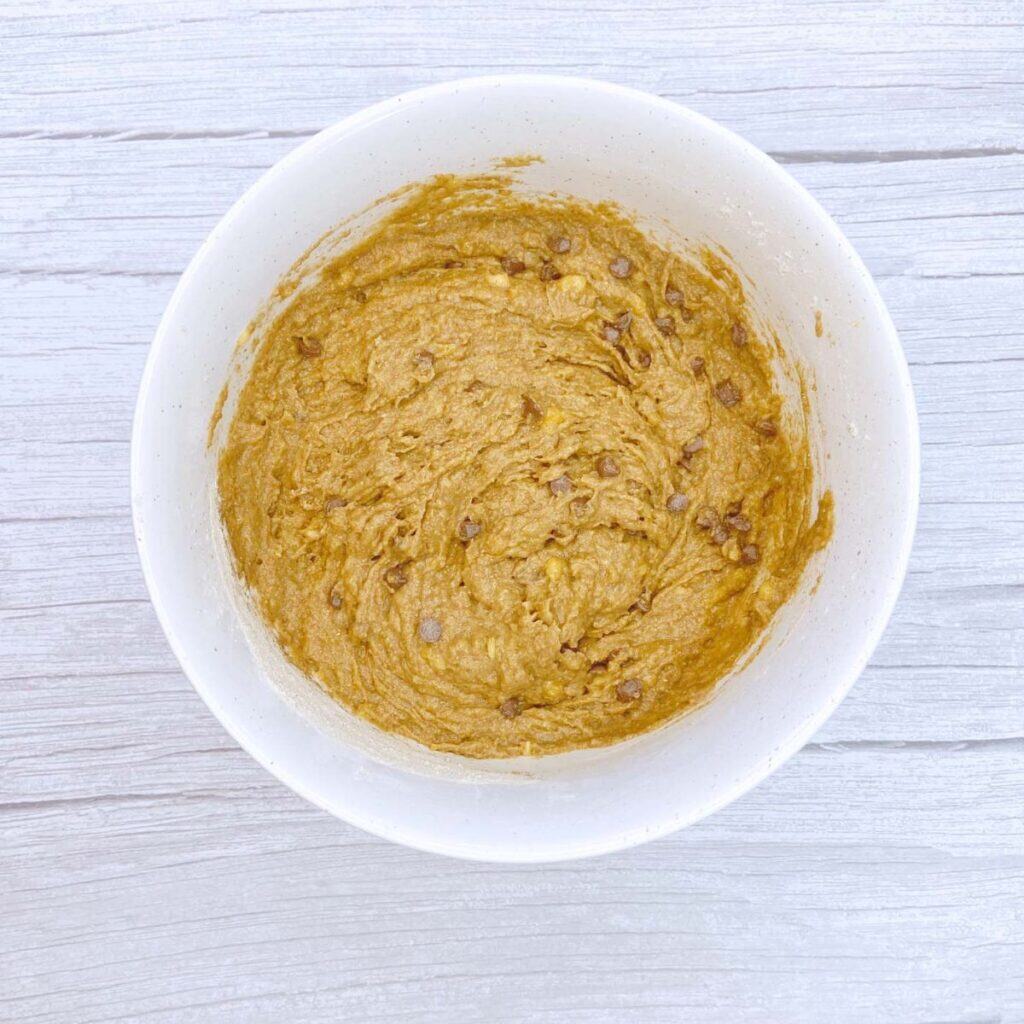 Banana bread batter with chocolate chips