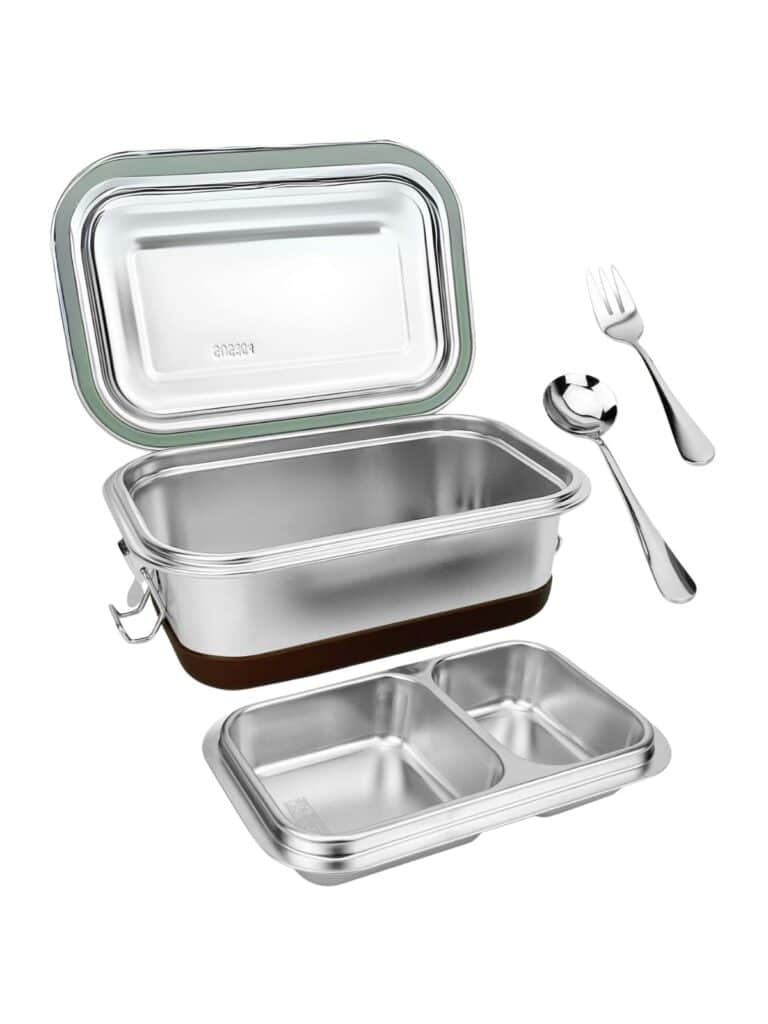 Lunbengo two-tiered steel lunchbox with fork and spoon